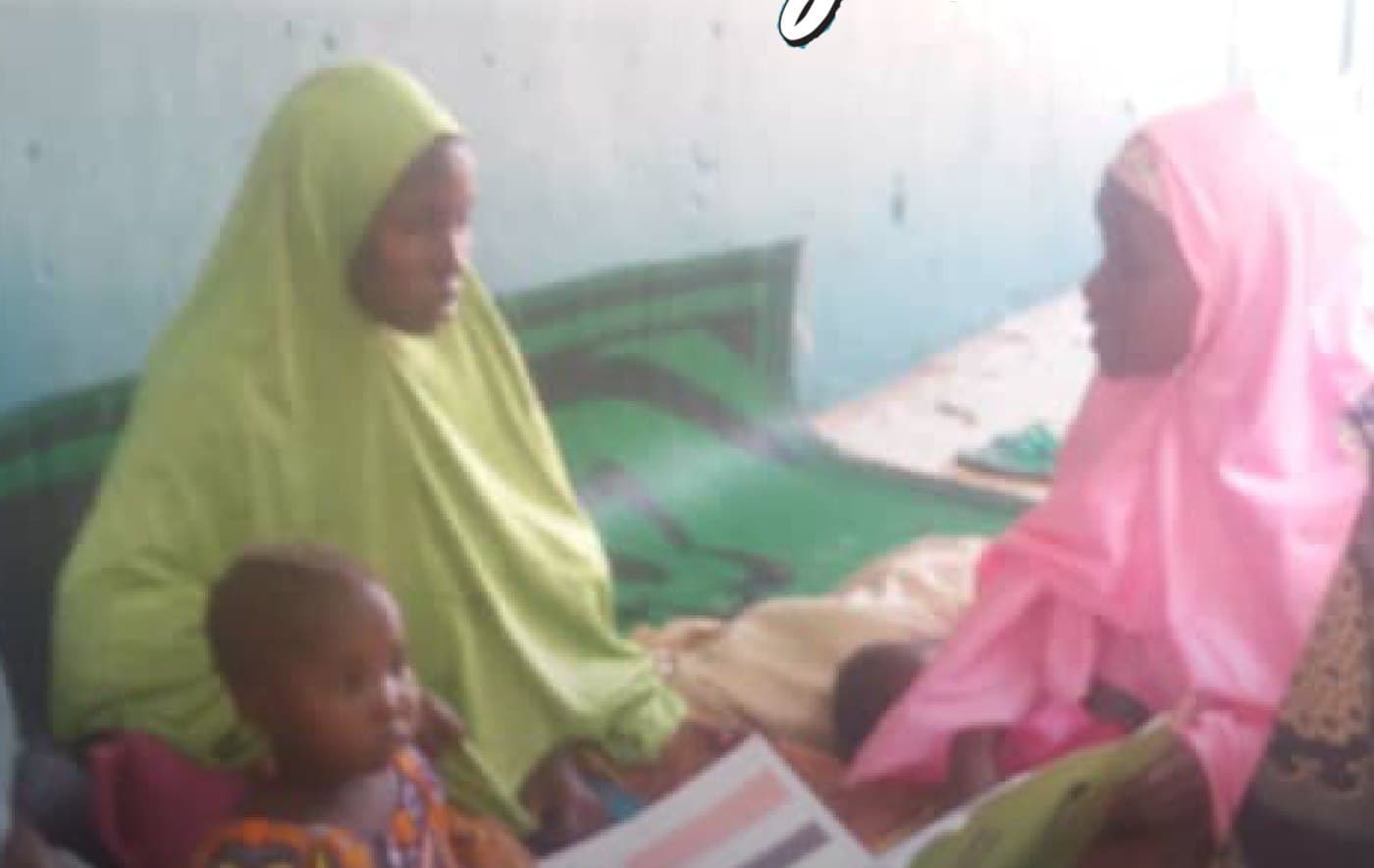 Community-based health volunteer counselling a mother with a counselling card under the SHOW project, Sokoto