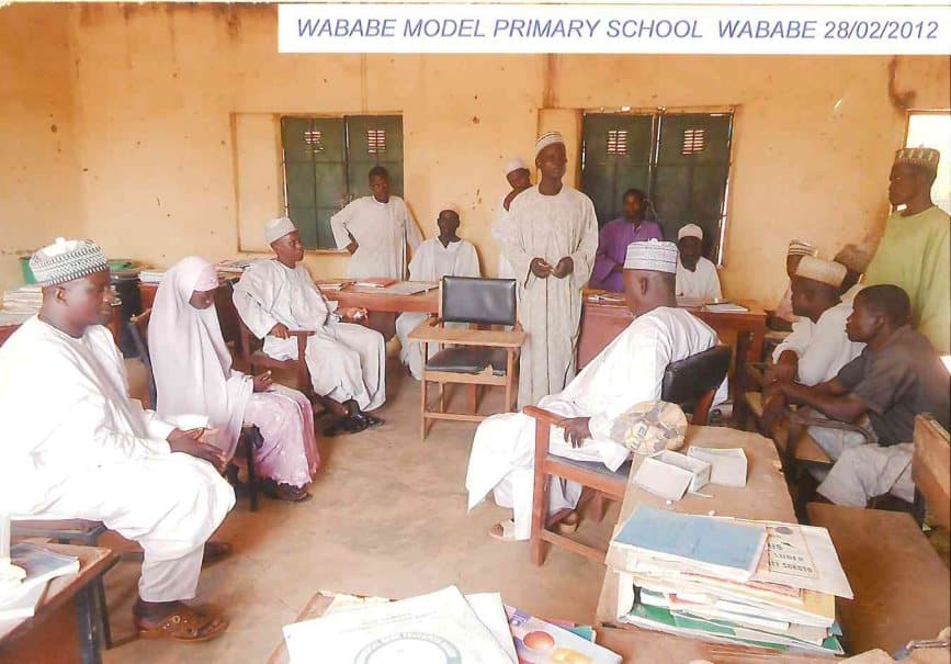 Community and school leaders meeting at Wababe Model Primary School, 28 February 2012