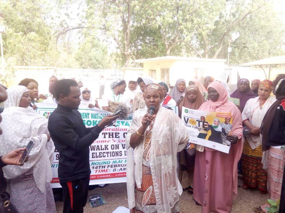 Participants with placards at the 2019 walk for violence-free elections in Sokoto
