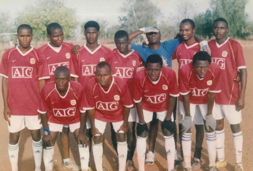 A youth football team in red jerseys at an early LHI tournament
