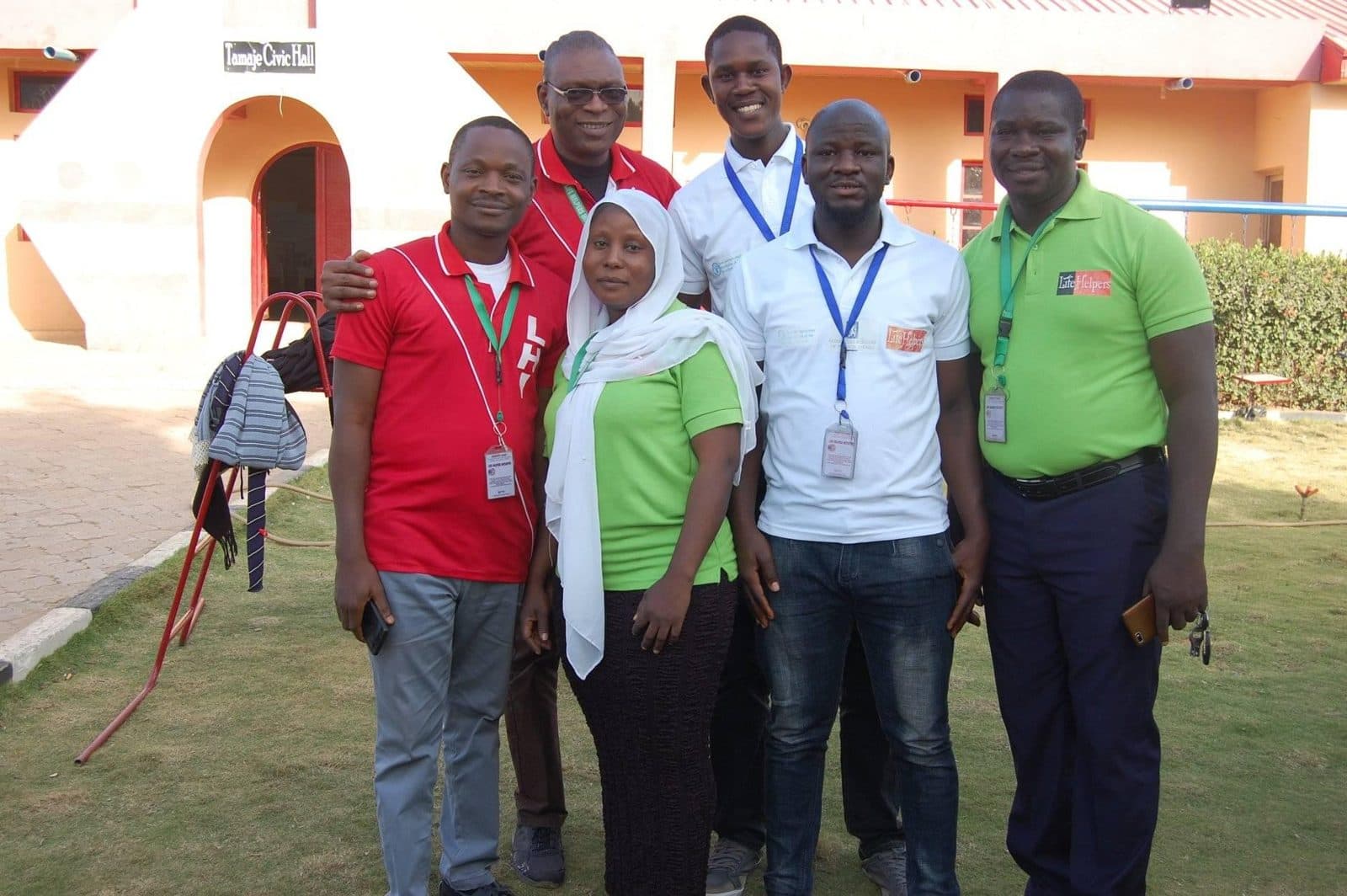 Staff outside a hall at the Goshen Development Centre during the 2018 retreat