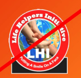 Life Helpers Initiative's first logo: helping hands over a globe, with the words Putting A Smile On A Face