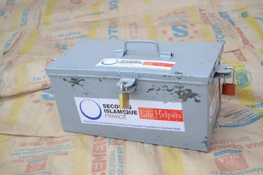Emergency kit box branded Secours Islamique France and Life Helpers
