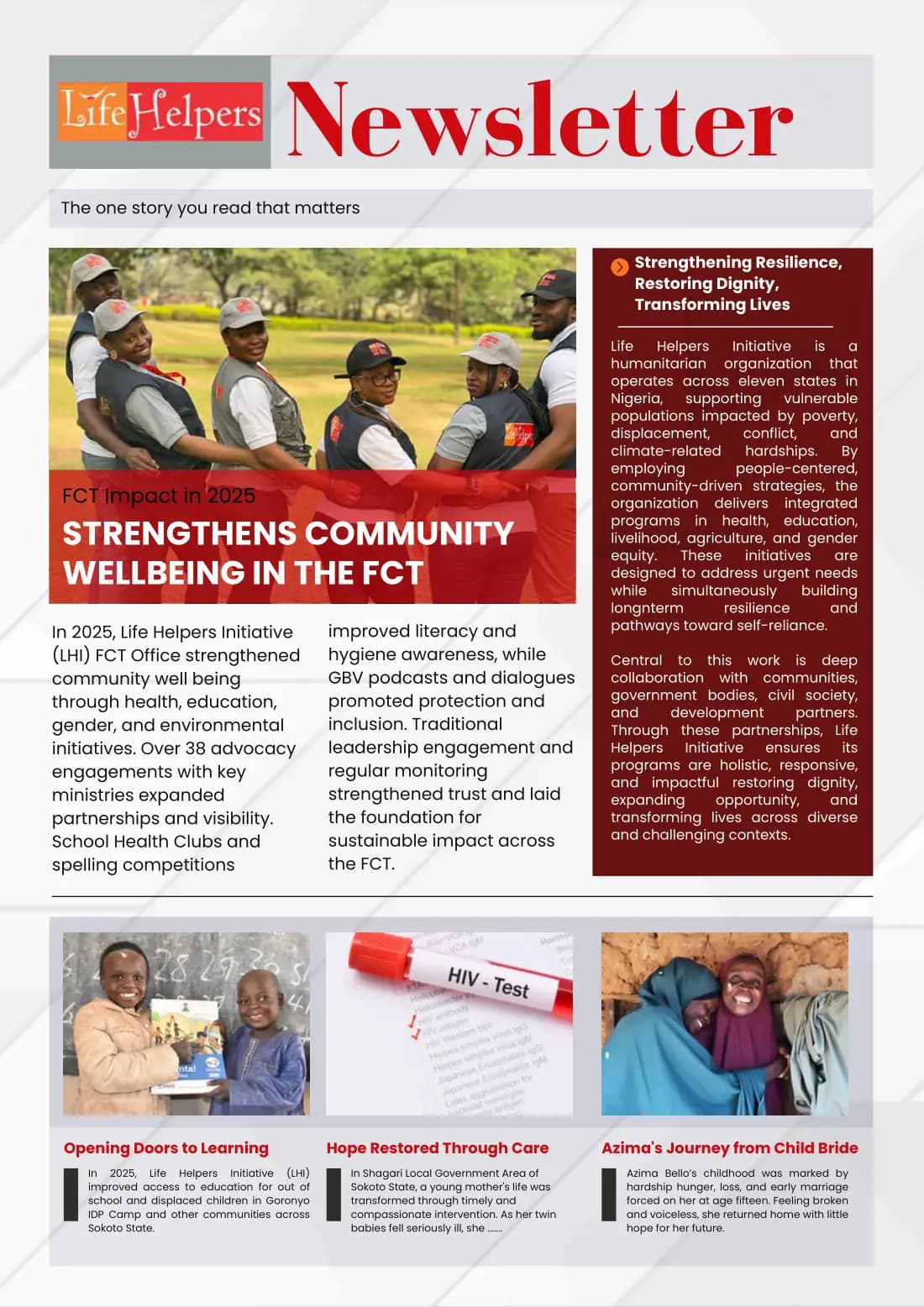 Strengthening Resilience, Restoring Dignity, Transforming Lives cover